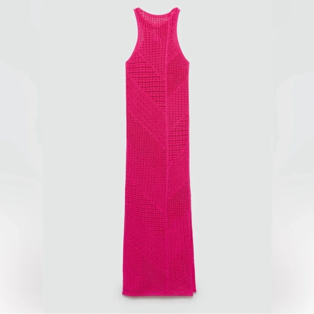 NWT Bloggers Favorite Mango Pink Crochet Swim Coverup - Picture 6 of 7
